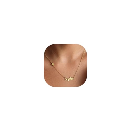 DayOfShe Custom Tiny Name Necklaces for Wedding Bridesmaid Gifts Best Friend Birthday Gifts, 18K Gold Plated Dainty Name Necklace Personalized Christmas Jewelry Gifts - color: Tiny Name+Heart