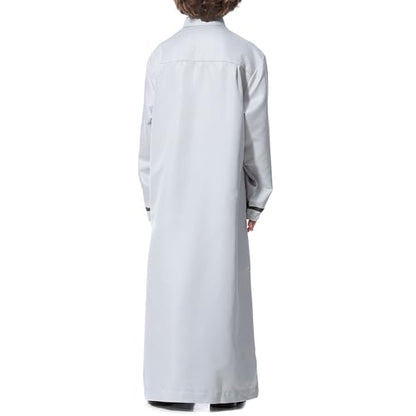 Muslim Thobe for Boys Islamic Clothing Long Sleeve Kaftan 𝐑obe Arabic Dress Kids Boys Prayer Dress Ramadan Eid Outfit - color: Grey, size: 3-4T