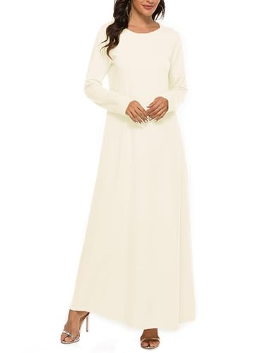 Womens Muslim Abayas Maxi Dress One Piece Long Sleeve Islamic Prayer Dresses Robe Arabian Kaftan - color: Nude, size: Small-Medium