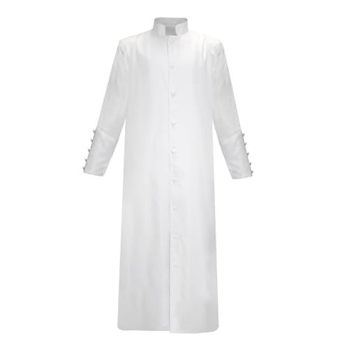 MYAYD Men's Cassock Robe Church Long Robe Choir Minister Clergy Pulpit Liturgical Multicolored Uniform - color: White + White Lines, size: XX-Large