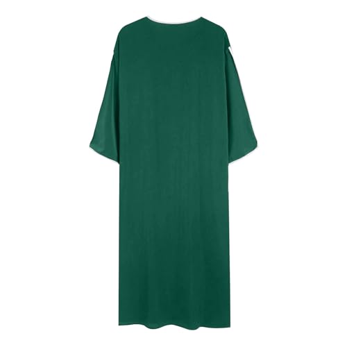 Lmdudan Men Islamic Kaftan Robe - Men's Long Sleeve Dubai Clothes - Men Muslim Robe Eid Muslim Thobe Abaya Robes with Pocket - color: Green, size: Small