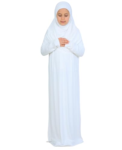 Prien Kids Muslim Prayer Dress With Hijab & Pouch, Soft Viscose Abaya For Girls, Islamic Clothes, Robe For Eid, Ramadan - color: Cream