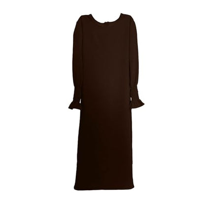 Kids Muslim Dress for Girls Islamic Prayer Clothes Arab Hooded Abaya with Hijab Ramadan Eid Full Cover Kaftan Robe - color: Brown, size: 3-4T