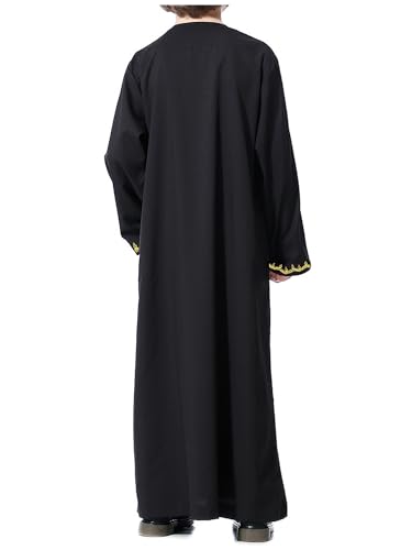 WSPLYSPJY Embroidered Muslim Thobe for Boys Solid Color Islamic Kaftans Button Down Gown with Pocket - size: 7-8 Years