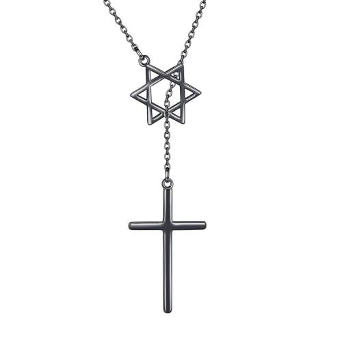 Cross Star of David Necklace Sterling Silver Cross Star David Layered Pendant Jewish Jewelry for Women Mom - style: Star David-Black