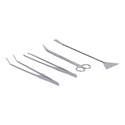 4 in 1 Aquarium Tools Kit, Aluminum Alloy Tools with Mirror Polished Finish for Fish Tank Plant Cleaning and Substrate Maintenance