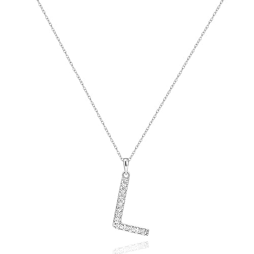 Tarsus Initial Cubic Zirconia Necklace Jewelry Gifts for Women Adjustable Chain 18" + 2" - style: Silver-L-Diamond style