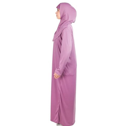 Women’s Prayer Dress Abaya, Zip Front Long Sleeve Islamic Dress - color: Gray, size: Small-Medium