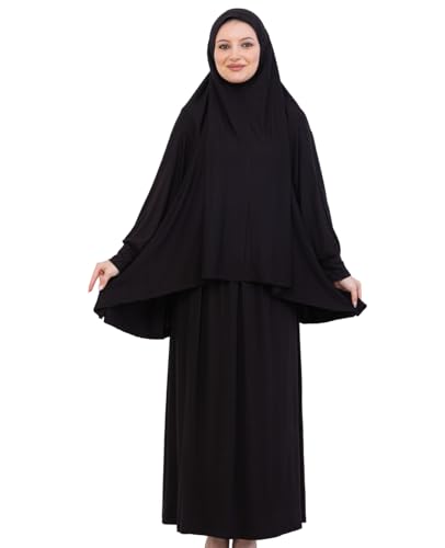 Prien Soft Prayer Dress For Women, Muslim Abaya Hijab Set, Long Turkish Cotton Praying Outfit, Islamic Clothes For Ramadan - color: Black