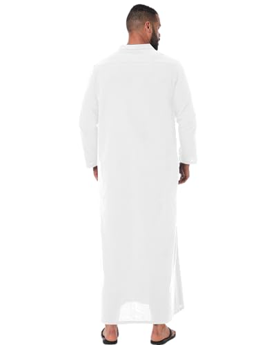 YAOHUOLE Kaftan for Men - Long Sleeve Muslim Thobe with Button Down Closure - color: White, size: XX-Large