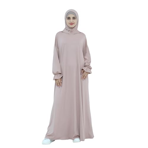 Abaya Muslim Women Hooded Dress Loose Sleeve Loose Maxi Modest Islamic Clothing Prayer Dress Kaftan - color: Gray Lilac