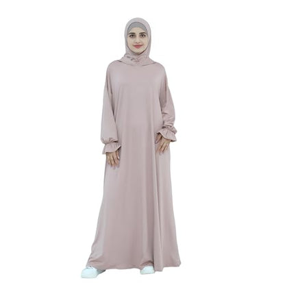 Abaya Muslim Women Hooded Dress Loose Sleeve Loose Maxi Modest Islamic Clothing Prayer Dress Kaftan - color: Gray Lilac