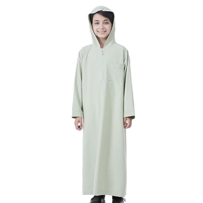 Xiaojmake Dubai Abaya Thobe Elegant Ramadan for Boys Zip Arabic Prayer Clothes with Pockets Islamic Muslim Outfits 3-15Y - color: Green, size: 10-11 Years