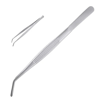 12Inch Fine-Tip Kitchen Tweezers Tongs – Extra-Long Stainless Steel Cooking Tweezers Dishwasher Safe for Grilling, Baking & Food Prep (12In Bent BBQ Tongs) - color: 12in Bent Bbq Tongs