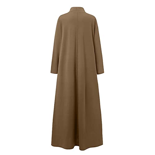 Xiaojmake Women Turtleneck Tunic Dresses Casual Long Sleeve Maxi Dress Long Sleeve Floore Length A Line Long Prayer Dress - color: Brown, size: Small