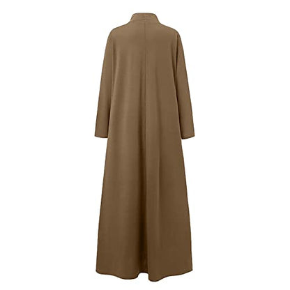 Xiaojmake Women Turtleneck Tunic Dresses Casual Long Sleeve Maxi Dress Long Sleeve Floore Length A Line Long Prayer Dress - color: Brown, size: Small