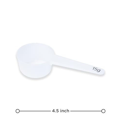 Measure spoons | measuring spoons set of 6 | exact dosing 3 gram scoop, 5 gram scoop, 7,5g, 10g, 15g, 30g | kitchen measuring set for powder and liquids | plastic medicine spoon and cups