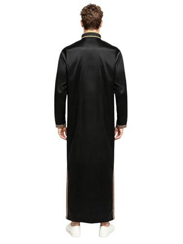 Jhaoyu Men Abaya Dress Kaftan Thobe Muslim Gown Maxi-muslim Shirt Dubai Robes Prayer Robe - color: Black, size: XX-Large