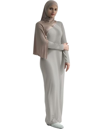 Modal Cotton Abaya Women Long Sleeve Prayer Dress Soft Stretch Islamic Clothes Elegant Robe For Eid, Ramadan, Umrah, Hajj - color: Light Grey, size: Medium-Large