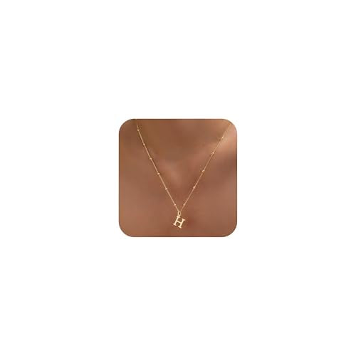 Initial Necklaces for Women Dainty 14k Gold Plated A-Z Letter Pendant Name Necklaces Cute Charm Choker Fashion Accessories Non Tarnish Trendy Jewelry Gift - color: Gold, style: H
