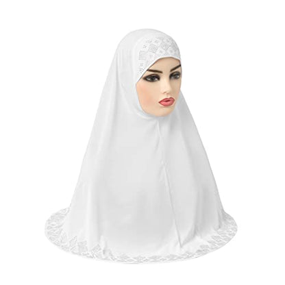 ZGMYC Women Shiny Rhinestones Muslim Hijab Elegant Long Turban Cap Head Wrap Scarf - color: White
