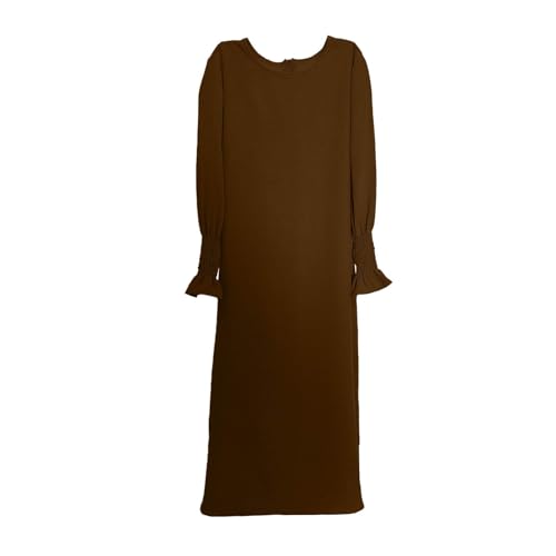 Kids Muslim Dress for Girls Islamic Prayer Clothes Arab Hooded Abaya with Hijab Ramadan Eid Full Cover Kaftan Robe - color: Coffee, size: 7-8 Years