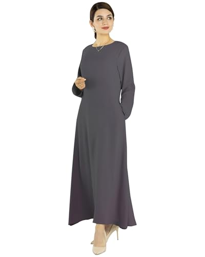 Solid Color Women Abaya Modest Muslim Prayer Robe Long Sleeve Dubai Maxi Dress Islamic Lightweight Dress - color: Dark Gray, size: X-Large