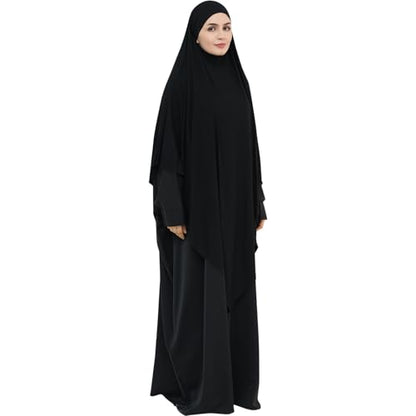 khalat Muslim Stretch Hijab Solid Color Full Cover Hijab for Women V-shaped Fashion Daily Prayer Hijab - color: Black