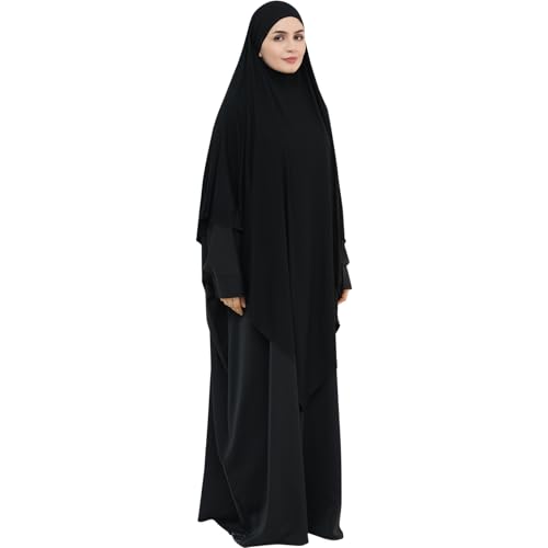 khalat Muslim Stretch Hijab Solid Color Full Cover Hijab for Women V-shaped Fashion Daily Prayer Hijab - color: Black