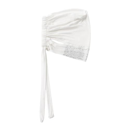 Muslim Hijab Undercap Rhinestone Embellished Turban Head Wrap for Women Jersey Inner Cap with Ear Holes - color: White