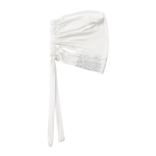 Muslim Hijab Undercap Rhinestone Embellished Turban Head Wrap for Women Jersey Inner Cap with Ear Holes - color: White