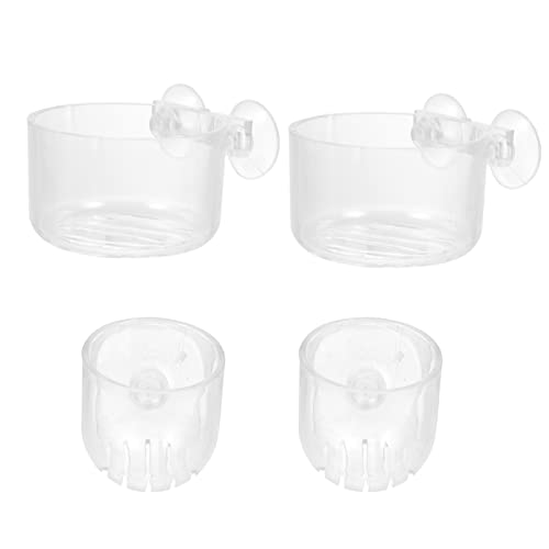 Balacoo Fish Tank Aquarium Accessories 4pcs Acrylic Feeding Cups Fish Feeder Suction Cup Set