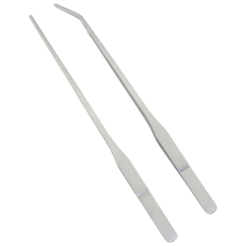 2PCS Aquatic Plant Clamp Tweezers Non-Slip Straight Elbow Clamp with Teeth 27cm Aquarium Tool Sand Flattener Stainless Steel Tweezers with Long Handle