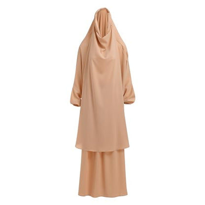 ODIZLI Two Pieces Jilbab and Dress for Muslim Women Long Khimar and Skirt Available for Prayer - color: Khaki