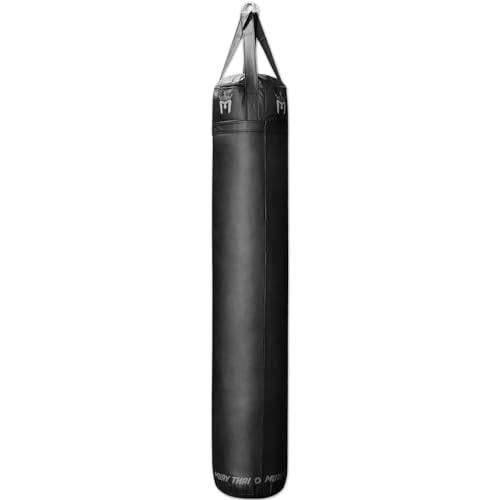 Meister 110lb Filled Muay Thai Heavy Bag for MMA & Kickboxing | Professional 72" x 13" Muay Thai punching bag packed with 100% textiles. Commercial-grade vinyl shell & hanger straps
