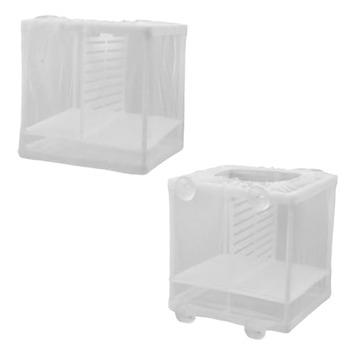 MY MIRONEY 2PCS 6.3" x 5.51" x 5.91" White Fish Tank Breeder, with Divider | Nylon Fish Incubator Mesh Box Aquarium Fish Fry Hatchery Breeder with Suction Cups - style: 6.3" x 5.51" x 5.91"; White; with Divider