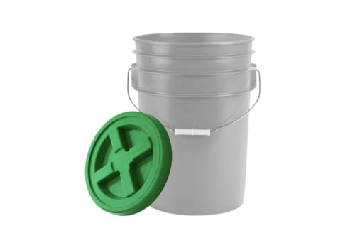 6 Gallon Food Grade Bucket Pail with Green Air Tight Screw on Lid (Pack of 2) BPA Free Made in USA Container
