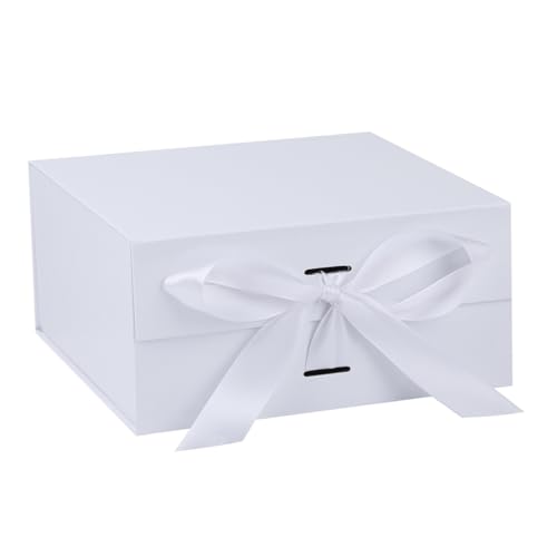 OEMVALATY White Gift Box,8x8x4 Inches Gift Boxes with Lids for Presents with Magnetic Closure and Ribbon for Wedding,Storage,Birthday - color: 08x8x4 Inch-White-Pack of 1
