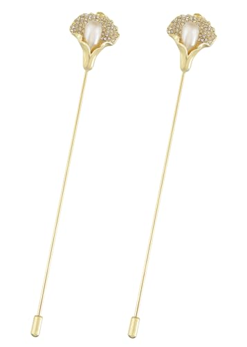 Alilang Vintage Hat Pin 5 inch Long Handle Golden Tone Lapel Pins Tie Scarf Brooch Jewelry Accessories Pack of 2/3/5 - color: 2 PCS Gold Calla Lily