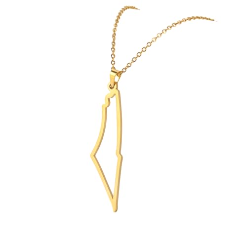 Stainless Steel Palestine Map Outline Pendant, Hollow Country Map Necklace For Adults - color: Gold A