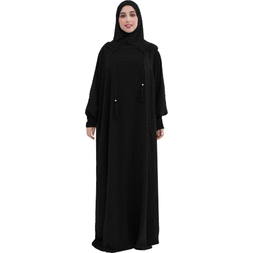 Polka Dot Abaya| Hooded Abaya for Muslim Women| 1pc Hoody Dress| Maxi Dress - color: Black, size: Size 1