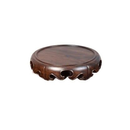 LUNIZ Vase Bonsai Solid Wood Round Solid Base Vase Fish Tank Crafts Buddha Statue Ceramic Incense Burner Solid Wood Bottom Pad Display Stand Base