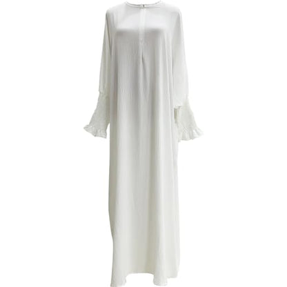 Lenmipot Islamic Women Jilbab Abayas Muslim Abaya Dress for Women Middle East Kaftan Dubai Dress Eid Prayer Clothes - color: White