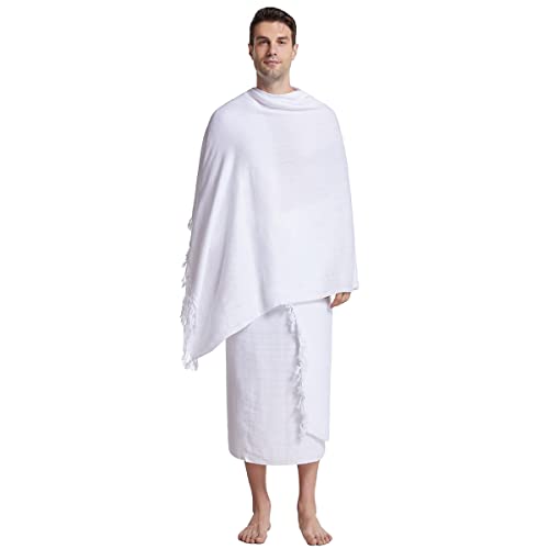 JIAHG Fabric Muslim Men Ihram Hajj Towel Set for Umrah or Hajj Middle East Saudi Arab Islamic Dress Dubai Ehram Ahram Clothing