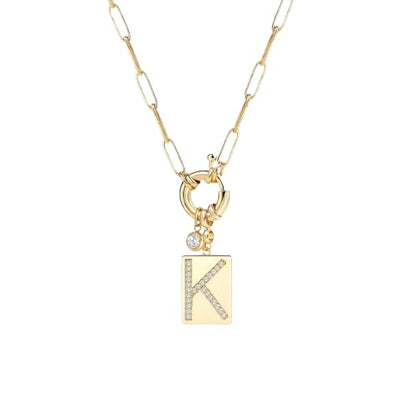 Mint & Lily Gold Initial Necklace for Women – 18K Gold Plated 24” Paperclip Chain with Sparkling Letter Pendant - style: K