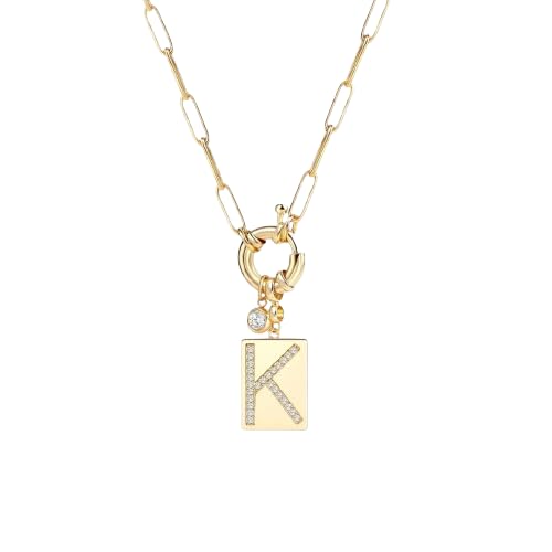 Mint & Lily Gold Initial Necklace for Women – 18K Gold Plated 24” Paperclip Chain with Sparkling Letter Pendant - style: K