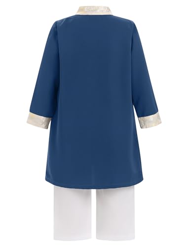 IWEMEK 2PCS Baby 1st Ramadan Outfit Muslim Clothes for Baby Boys Thobe Eid Robe Pants Set Toddler Kaftan Islamic Prayer Abaya - color: Navy Blue, size: 3-6 Months
