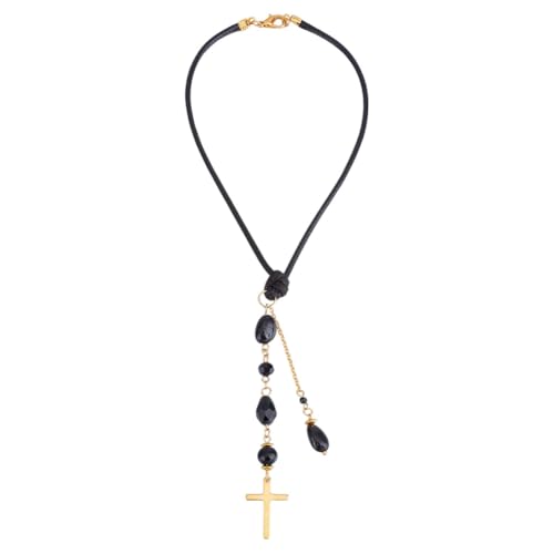 Cross Hanging Ornament Black Glass Crystal Bead Charm Suncatcher Car Mirror Pendant Accessories Good Luck Keychain for Bag Window Car Mirror Door Garden Balcony Home Decor - color: Black