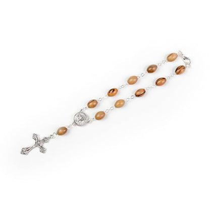 Car Rosary from The Holy Land of Bethlehem - 7” First Communion Rosary with Crucifix & Chalice Medal, Olive Wood Catholic Pocket Rosary with Wooden Rosary Beads & Lobster Clasp - color: First Communion - Medal