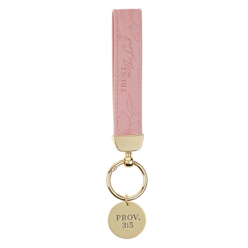 Christian Art Gifts Metal Keychains with Faux Leather Wrist Strap & Clip for Women: Scripture & Multicolor Floral Designs - color: Trust in the Lord/Pink Floral & Gold